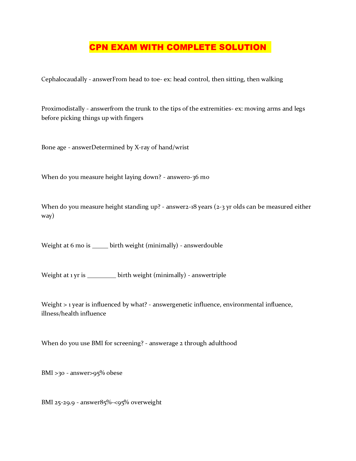 Preview image of CPN EXAM WITH COMPLETE SOLUTION document